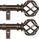 KAMANINA 2 Pack Curtain Rods 32 to 86 Inches (2.6-7.1ft), 3/4 Inch Curtain Rods for Windows Splicing Adjustable Single Drapery Rod with Twisted Cage Finial, for Indoor and Outdoor, Bronze