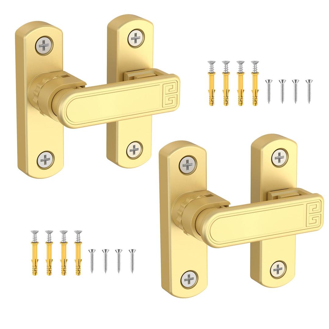 YogePote 90/180 Degree Sliding Barn Door Lock, Adjustable Zinc Alloy Security Door Locks and Latches for Closets, Windows, Liquor Cabinets, Garden/Fence/Shed/Wooden Gate (Gold-2PCS)