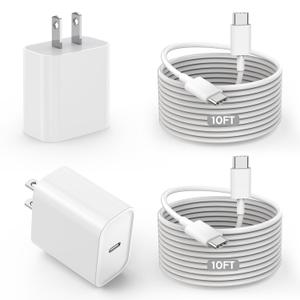 iPhone 17 Charger Fast Charging[Apple MFi Certified],Apple Charge 2Pack 20W PD USB C Charger Fast Charging Block with 10 FT Extra Long 60W USB C-C Cable for iPhone 17 Pro Max/16/15,iPad Pro/Air/Mini (WHITE)