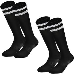 Youth Soccer Socks Kids Athletic Socks Striped Cushion Knee High Baseball Socks