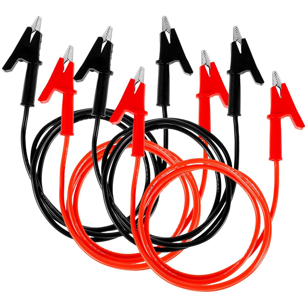 8PCS Dual Ended Crocodile Alligator Clips Jumper Wires, 1500V 15A 3.3ft/1m 14 Gauge Test Lead with Protective Insulator Clamps Silicone Flexible Cable Set Copper Clamps for Electrical Testing 14AWG