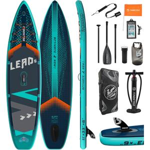 Lead 11 x 33" / 1235" Inflatable Stand Up Paddle Board - Premium SUP Board Kit - Ultra Stable Paddleboard for Adults & Youth - All Skill Levels - for Lakes, Oceans (L02C-Jet & Turquoise)