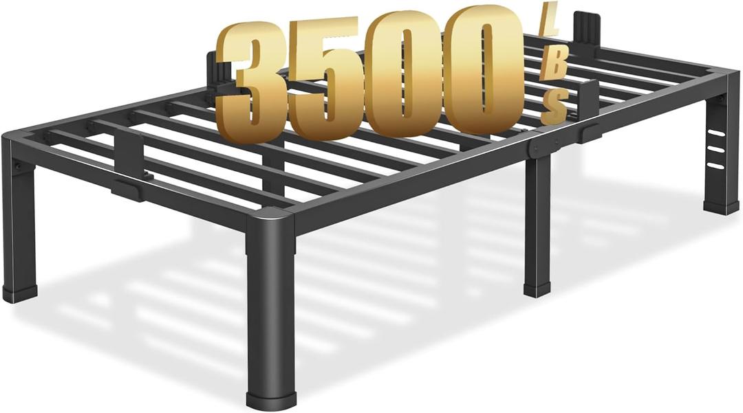 Yitong Angel 14 inch Twin XL Bed Frame with Rounded Corner Legs and Headboard Hole Mattress Slide Stopper 3500 LBS Heavy Duty Support Metal Platform,No Box Spring Needed, Noise Free,Easy Assembly