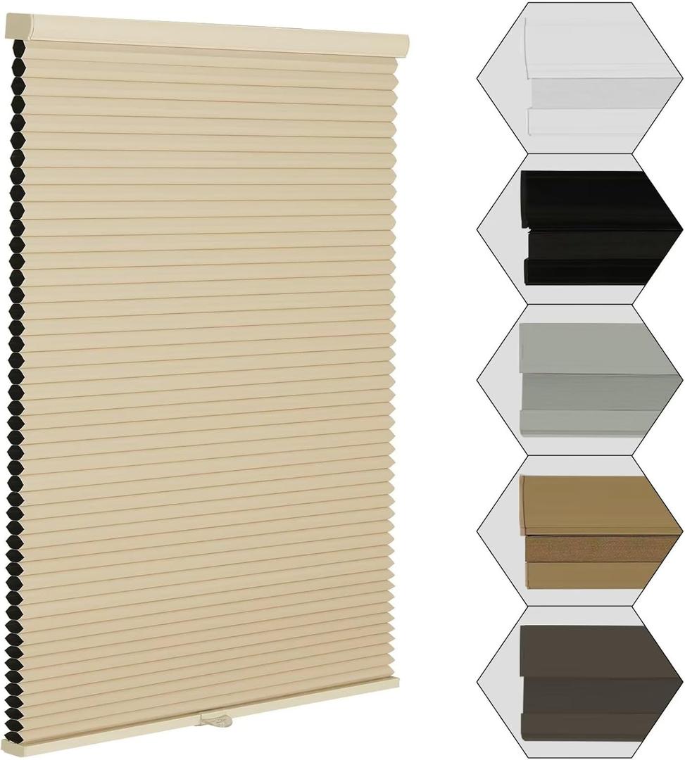 MYshade Cordless Blackout Window Blinds & Shades Pull Down Room Darkening Window Shades Light Blocking Honeycomb Cellular Shade for Indoor Windows Easy to Install 35 inch Wide, H72 Beige Blinds (Color-coordinated Beige)