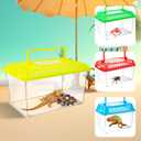 12Pcs Plastic Reptile Terrariums Carrier Cage, Tarantula Enclosure Breeding Box Hatching Container Transparent Fish Tank Turtle Aquarium with Random Color Lid for Lizards, XL(10.6" x 6.7" x 5.9")
