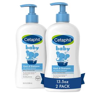 Cetaphil Baby Wash & Shampoo, 13.5 Oz Pack Of 2, Hypoallergenic, Gentle Enough for Everyday Use, Soap Free