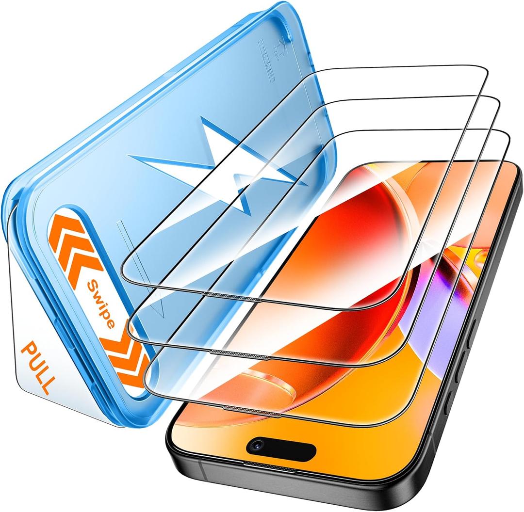 2 x Mkeke for iPhone 16 / iPhone 15 Screen Protector 3 Pack, [9H+ Hardness] [Military-Grade Drop Protection] [Sensitive Touch] [Easy Installation] [HD Clear] Full Edge Coverage Tempered Glass