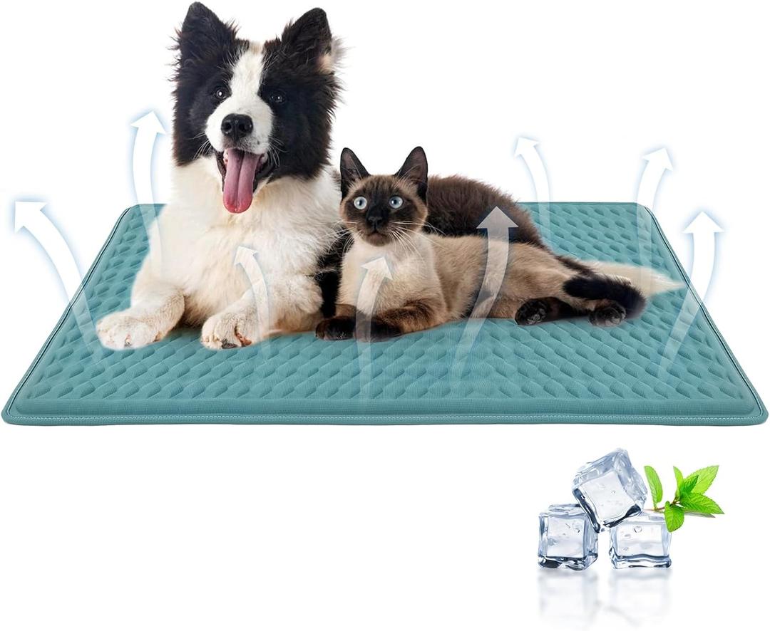 GOLOPET Newly Upgraded Dog Cooling Mat 34x23 in,Ice Breathable Fabric, Solid Silicone Honeycomb Heat Dissipation Structure, Long-Lasting Coolness Cooling Mat for Dogs(Q-Max>0.5) Washable& Non-Toxic (Blue)