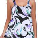 RELLECIGA Women's Tankini Set Swimsuits Scoop Neck Tummy Control Two Piece Bathing Suits with Boyshort (Large, Magnolia Print+black)