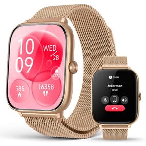 Smart Watch for Women with Blood Pressure Monitor, 2.06" AMOLED Display, IP68 Waterproof Fitness Tracker, 118 Sports Modes, Heart Rate/SpO2/Sleep Monitor, Gift for Her, Compatible with Android iPhone, Rose Gold