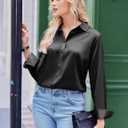 Zeagoo Satin Blouses for Women Silk Button Down Shirts Long Sleeve Business Casual Tops (Black, XL)