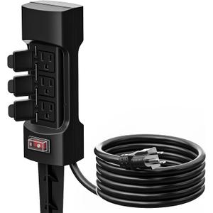 K KASONIC Outdoor Power Stake, Kasonic 6-Outlet 9 ft Extension Cord Power Strip, Double Sided with Weatherproof Safety Flip Covers, ETL Certified Multi-Outlets, Black