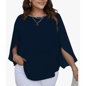 SCOMCHIC Plus Size Blouses for Women Summer Chiffon 3/4 Sleeve Tunic Tops Dressy Scoop Neck Casual Loose Flowy Shirts 2XL