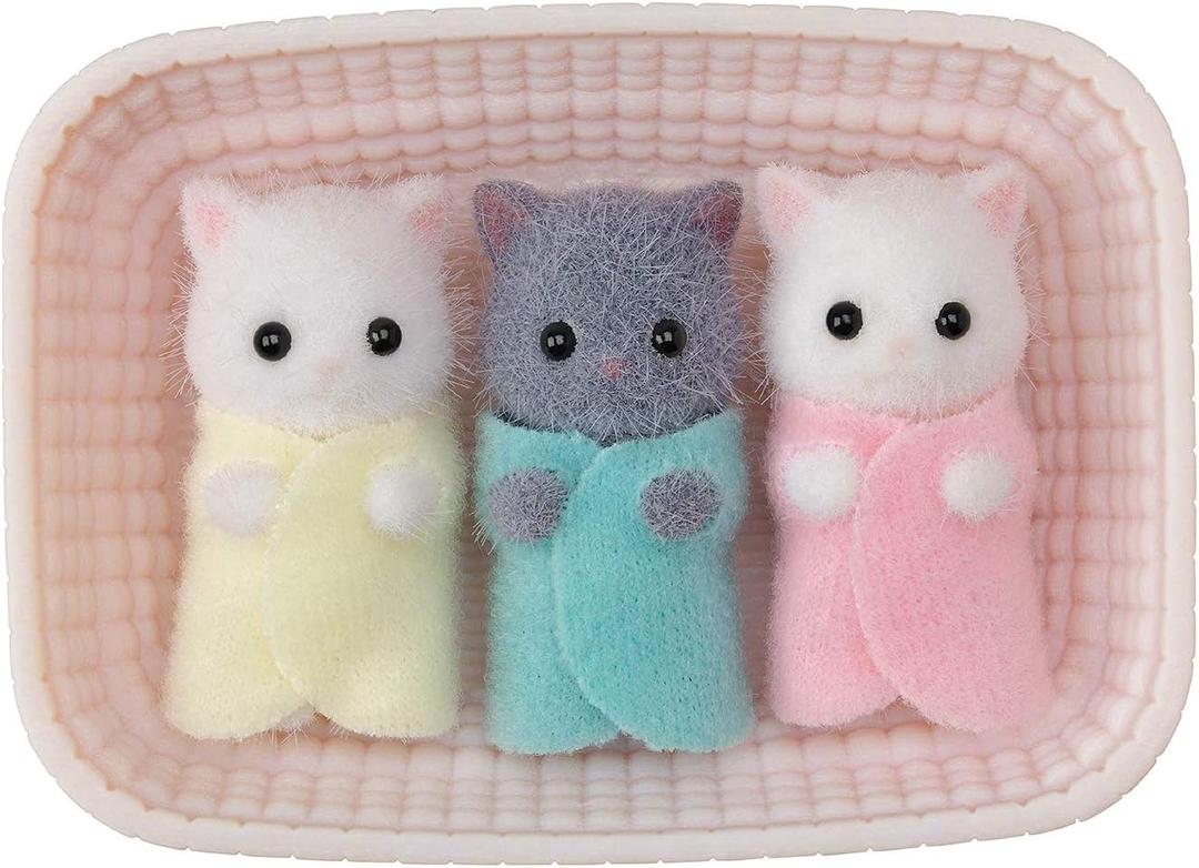Calico Critters Persian Cat Triplets - Collectible Dollhouse Figures with Cradle Accessory