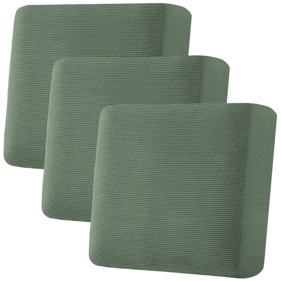 2 x H.VERSAILTEX Super Stretch Individual Seat Cushion Covers - Sofa & Couch Cushion Slipcover Sets - Thick Jacquard Textured Twill Fabric (3 Piece XL Sofa Cushion Covers, Loden Frost)