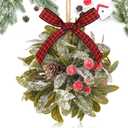 Wettarn Christmas Mistletoe Decor Artificial Kissing Ball Ornament with Bow Berries Hanging Mistletoe Decoration Natural Pine Cone Decor for Doorway Home Christmas Tree(Red and Black Plaid)