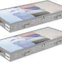 4 Inch Low Profile Under Bed Storage Drawer 2 Pack, Lightweight Underbed Clothes Storage Container Bins with NO STURCTURE, Shallow Storage Bag for Dorm & Home, With Clear Lids & Water-Resistant Fabric