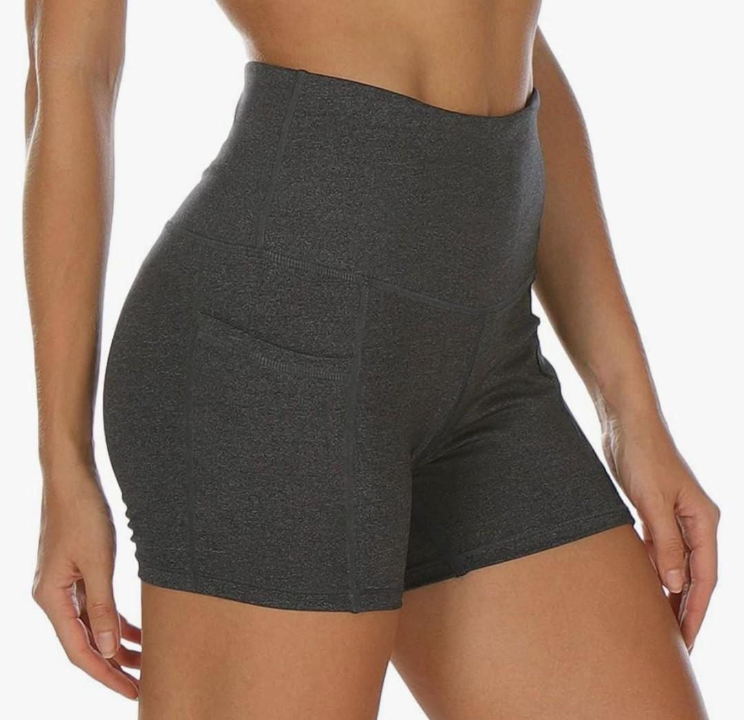 BALEAF High Waisted Workout Biker Shorts for Women, Yoga Gym Running Compression Spandex Shorts GREY XS