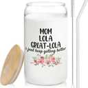 Christmas Grandma Gifts For Grandma Mom Lola Great Lola Glass Coffee Cup With Lid And Straws 14oz - christmas Glass Cup gifts For Grandmother