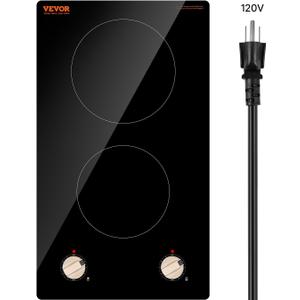 VEVOR Induction Cooktop, 1800W Electric Countertop Burner, 2 Burner Knob Control Stove, Built-in Induction Cooktop with 12 Temperature Settings, Glass Surface, Auto Shut-Off