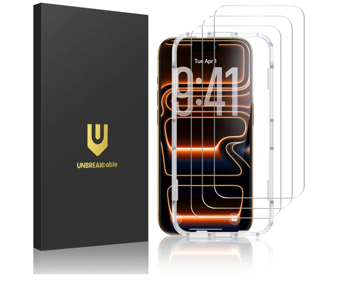 UNBREAKcable 3-Pack Screen Protector for iPhone 17 Pro Max, Double Shatterproof Tempered Glass [Easy Installation Frame] [9H Hardness] [99.99% HD Clear] [Case Friendly] For iPhone 6.9 Inch