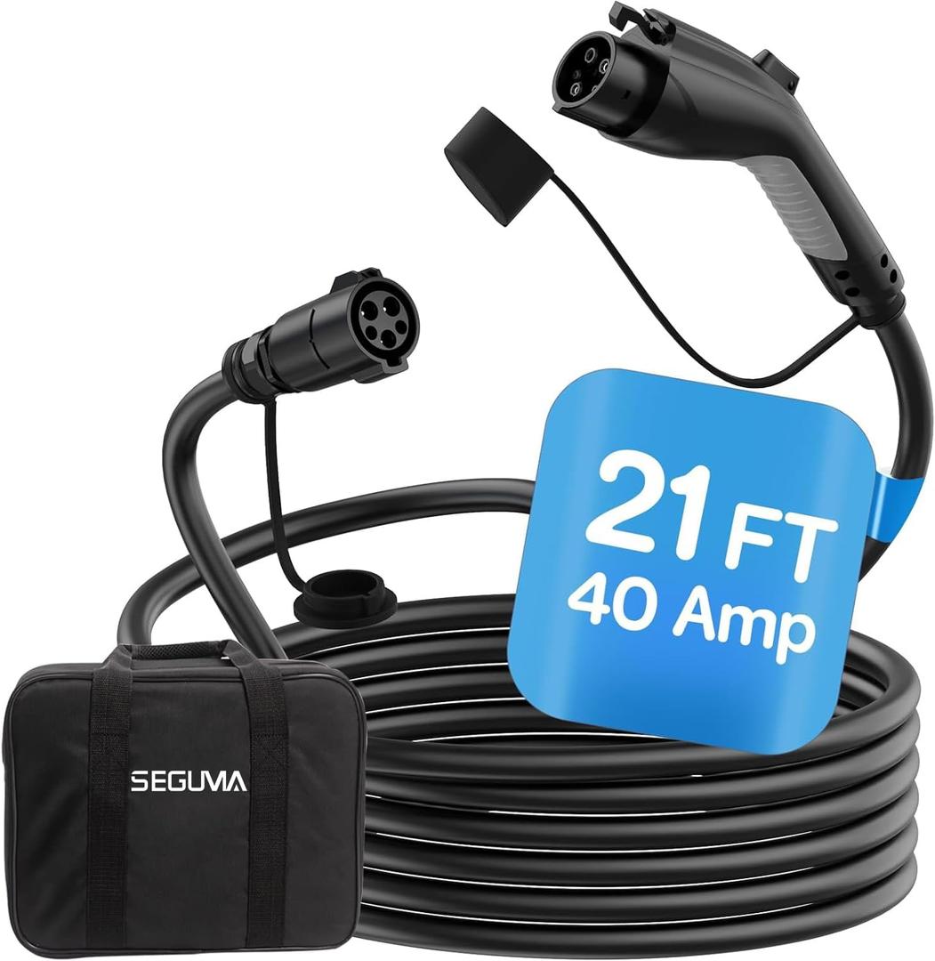 EV Charger Extension Cable, 21ft 40Amp J1772 Extension Cable Compatible with 110V-240V SAE J1772 EV Chargers, Suitable for J1772 EVs/PHEVs, Level 1/ Level 2 IP66 Car Charger Extension Cord with Bag (White)