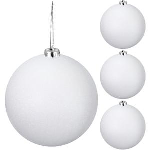 Liliful 4 Pcs Large Outdoor Christmas Ornaments Plastic Jumbo Fillable Balls Ornament Big Xmas Tree Hanging Decoration for Home Outside Holiday Lawn Yard Party (Glitter White)