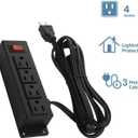 2Pack Wall Mount Power Outlet Strip, 4 Outlet Mountable Power Strip with Switch, Under Desk Power Strip Connect with 10ft Cord Mount Under Desk, Workbench, Nightstand, Dresser, Table.(Black)