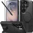 Strong Magnetic for Samsung Galaxy S26 Ultra Case Leather,[Compatible with MagSafe], Adjustable Kickstand, Shockproof Protective Cover for Samsung S26 Ultra (Black)