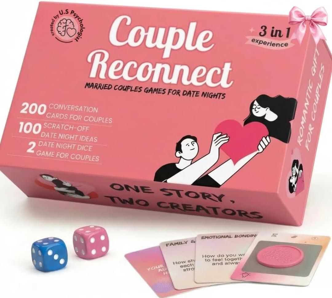 Life Sutra Couple Reconnect 3 in 1 Game - 200 Classsic Conversation Cards, 100 Scratch Off Date Adventures and Endless Date Nights Combinations with The Couples Dice Game. Ideal Valentine's Gift