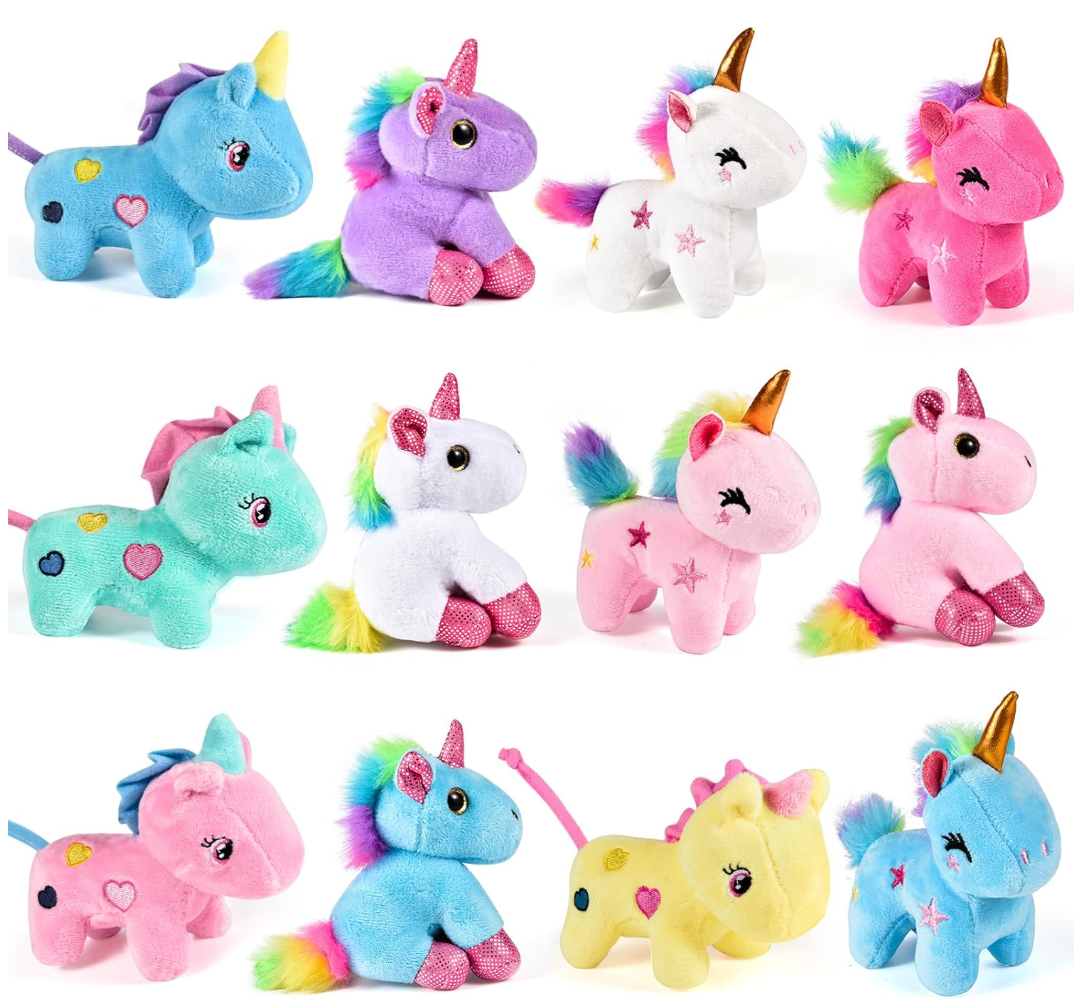 Golray 10Pcs Mini Unicorn Plush Stuffed Animals, Unicorn Party Favors Keychains for Girls Birthday, Easter Basket Stuffers, Easter Egg Fillers, Classroom Rewards Carnival Prizes Goodie Bag Stuffers