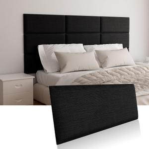 Upholstered Wall Mounted Headboard, Acoustic Panel, Peel & Stick Wall Padding, Black Dorm Towel Fabric, 6-Pack