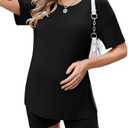 Ekouaer Women's Maternity Pajamas Sets 2 Piece Outfits Short Sleeve Shirts and Biker Shorts Pregnancy Loungewear Mama Clothes, L