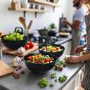 Greentainer Unbreakable Large Salad Bowls, 76 oz Plastic Serving Bowl Set of 6, Lightweight Black Bowl for Soup, Cereal, Fruit, Popcorn, Dishwasher & Microwave Safe