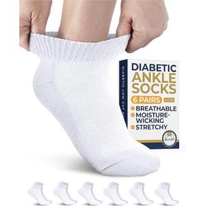 Pembrook Ankle Diabetic Socks for Women and Men - 6 Pairs | Low Cut Neuropathy Socks for Women | Smooth Toe Seams, Size M