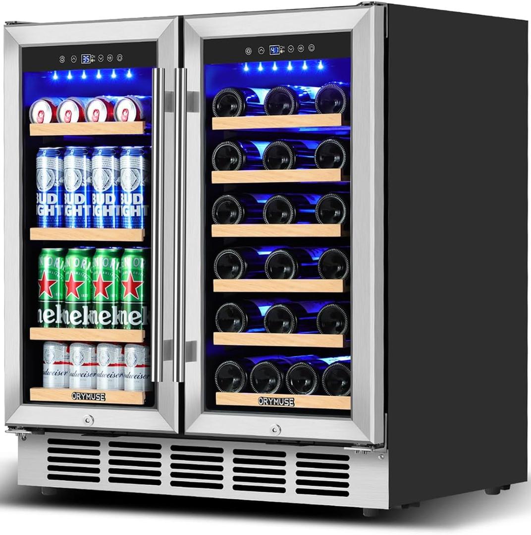 Bottled Beverage Refrigerator 30 Inch, Beverage Fridge Dual Zone with Upgraded Cooling, Bottled Beverage Cooler Built-in or Freestanding, 30 Bottles and 110 Cans Large Capacity