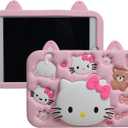 Cartoon Case for iPad 10.2"，MONEHOYSY Cute Soft Silicone Kickstand [Drop Proof,Shock Proof,Anti Slip] Back Stand Cover Case for Kids Children Teens Girls Boys (Kitty-1)