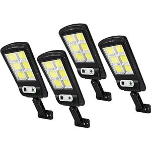 Led Solar Street Lights Outdoor, 4 Pack 120 Led Remote Control Wireless Ip65 Motion Sensor Security Wall Light with 3 Modes for Garden, Street, Deck, Yard, Garage, Patio (Black)