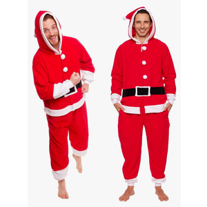 Funziez! Slim Christmas Adult Onesie - Fun Holiday Costume - Santa Clause and Reindeer One Piece for Adults, Women and Men