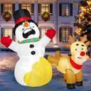 Joiedomi 6.6 FT Long Christmas Inflatable Decoration Reindeer Peeing on Snowman, Blow Up Christmas Inflatables Outdoor Decorations with Build-in LEDs for Xmas Party Outdoor Indoor Yard Garden Dcor