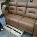 CANMOV Genuine Leather Power Recliner Sofa,3 Seater Reclining Sofa with Comfortable Arms and Back,Modern Electric Recliner Couch Set with Hidden Cup Holders,USB Port for Living Room,Brown