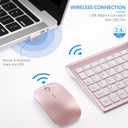 Wireless Keyboard and Mouse Ultra Slim Combo, TopMate 2.4G Silent Compact USB 2400DPI Mouse and Scissor Switch Keyboard Set with Cover, Batteries Included, for PC/Laptop/Windows/Mac - Rose Gold White