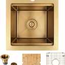 LQS 16" x 18" Gold Drop in Bar Sink, 16 Gauge Stainless Steel Small Single Bowl Workstation Kitchen Sink
