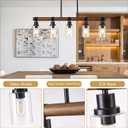 Dining Room Chandelier Over Table, 5-Light Farmhouse Kitchen Island Lighting, Matte Black Rustic Wood Chandelier with Clear Glass Shade, Ceiling Pendant Light Fixture for Kitchen