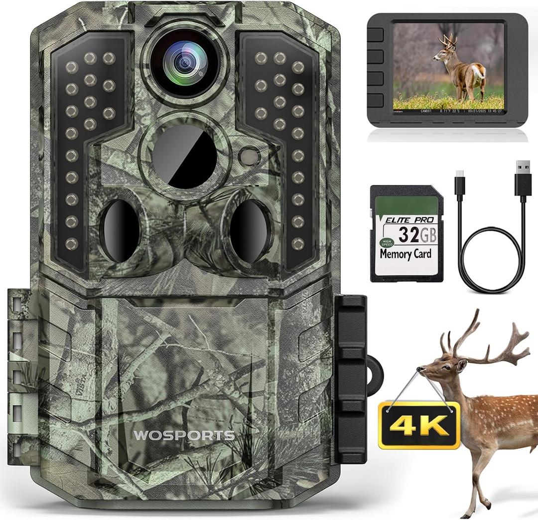 WOSPORTS Trail Camera,48MP 4K 0.2S Trigger Motion Activated, Game Camera with Night Vision IP66 Waterproof 2.0''LCD 120Wide Trail Cam Lens for Outdoor Scouting Wildlife Monitoring Home Security (Light Green)
