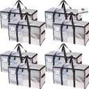 RUGGED RHINO 8 Pack Heavy Duty Extra Large Moving Bags, Durable Bag with Strong Handles and Zipper, Moving Boxes Alternative for College Packing, Holiday Decor, Space Saving Storage with Label, Clear (Translucent)