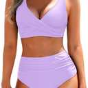 Yonique Women's Two Piece High Waisted Bikini Set Tummy Control Swimsuit Full Coverage Bathing Suit (XX-Large, Light Purple)