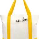 TOPDesign 1-Pack Canvas Tote Bag with an External Pocket, Reusable Grocery Shopping Bag, Top Zipper Closure, Daily Essentials (Yellow/Natural)