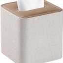 Square Linen Tissue Box Cover with Magnetic Closure, Modern PU Leather Tissue Box Holder for Bathroom Vanity Countertop Night Stands Bedroom Office Desk, Stylish Cube Tissue Holder (Linen)