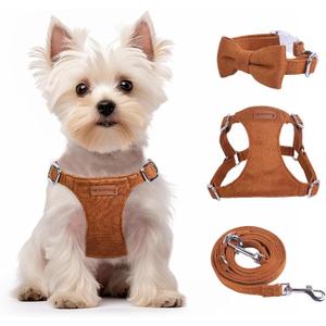 Dog Harness and Leash Set, XXS No Pull Adjustable Puppy Harness with Multifunction Pink Dog Leash and Dog Collar, Soft No Choke Escape Proof Pet Harness Vest for Small Dogs and Cats (Brown, XS) (XS(4.5-11lb))